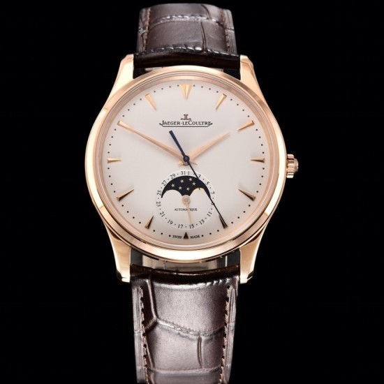 Jaeger LeCoultre-Master Ultra Thin Moonphase 39mm Rose/LE White/Stk GF MY9015 Super Clone