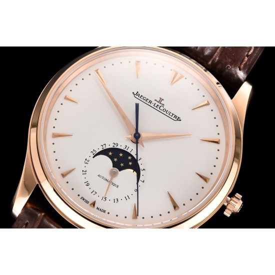 Jaeger LeCoultre-Master Ultra Thin Moonphase 39mm Rose/LE White/Stk GF MY9015 Super Clone