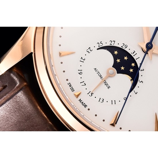 Jaeger LeCoultre-Master Ultra Thin Moonphase 39mm Rose/LE White/Stk GF MY9015 Super Clone