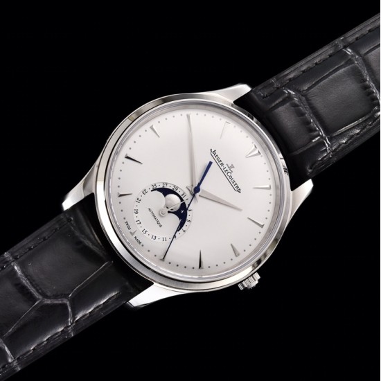 Jaeger LeCoultre-Master Ultra Thin Moonphase 39mm SS/LE White/Stk GF MY9015 Super Clone