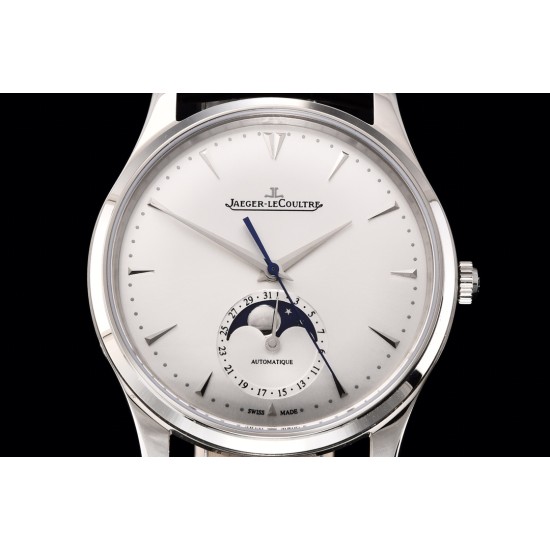 Jaeger LeCoultre-Master Ultra Thin Moonphase 39mm SS/LE White/Stk GF MY9015 Super Clone
