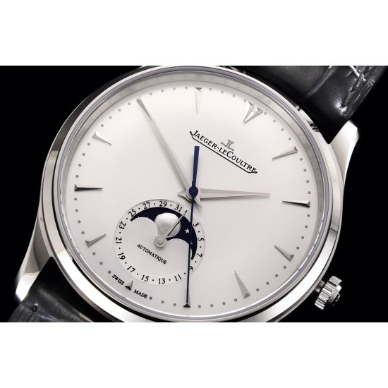 Jaeger LeCoultre-Master Ultra Thin Moonphase 39mm SS/LE White/Stk GF MY9015 Super Clone