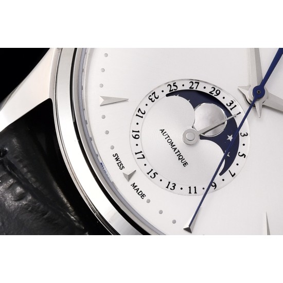 Jaeger LeCoultre-Master Ultra Thin Moonphase 39mm SS/LE White/Stk GF MY9015 Super Clone