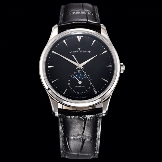 Jaeger LeCoultre-Master Ultra Thin Moonphase 39mm SS/LE Black/Stk GF MY9015 Super Clone