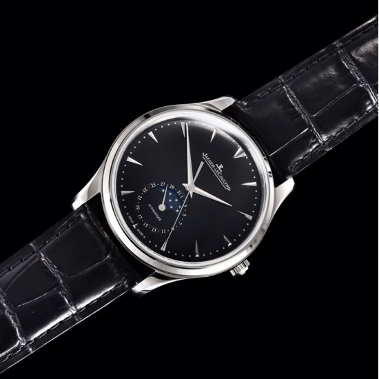 Jaeger LeCoultre-Master Ultra Thin Moonphase 39mm SS/LE Black/Stk GF MY9015 Super Clone
