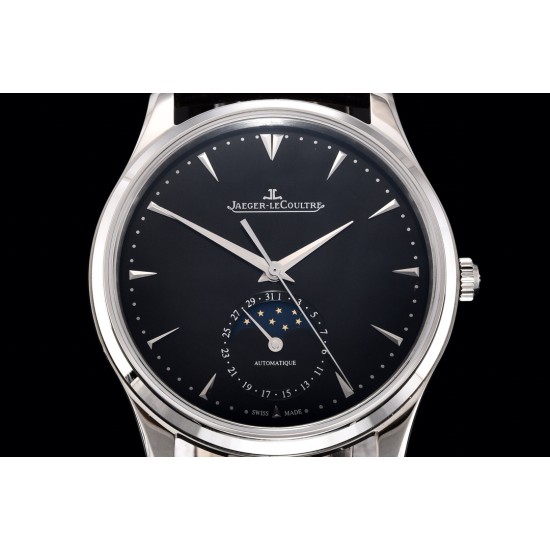 Jaeger LeCoultre-Master Ultra Thin Moonphase 39mm SS/LE Black/Stk GF MY9015 Super Clone