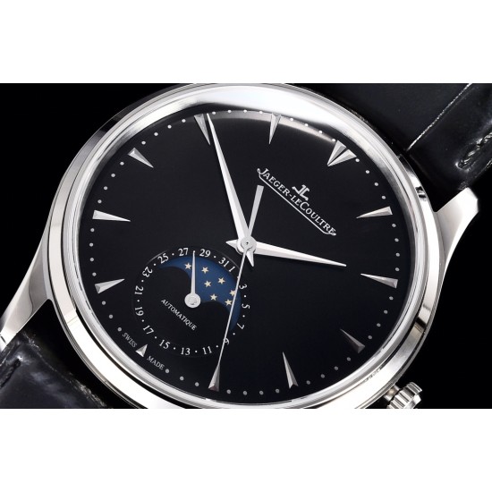 Jaeger LeCoultre-Master Ultra Thin Moonphase 39mm SS/LE Black/Stk GF MY9015 Super Clone
