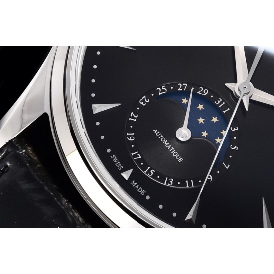Jaeger LeCoultre-Master Ultra Thin Moonphase 39mm SS/LE Black/Stk GF MY9015 Super Clone