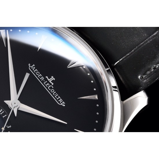 Jaeger LeCoultre-Master Ultra Thin Moonphase 39mm SS/LE Black/Stk GF MY9015 Super Clone