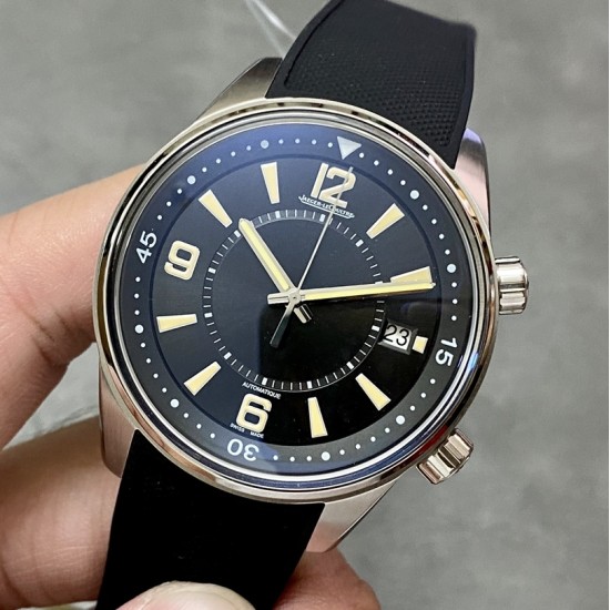 Jaeger LeCoultre - Polaris Date 42mm Stainless Steel Case Rubber Strap Black Dial BLSF MY9015 Automatic