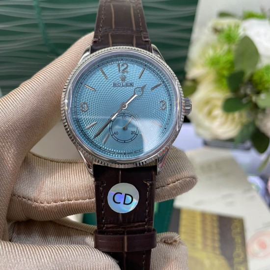 Rolex-1908 Platinum Ice  Blue Dial Alligator Strap Exact 1:1 Super Clone 7140 Swiss Movement Replica Watch Ref-52506