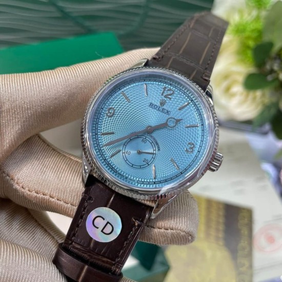 Rolex-1908 Platinum Ice  Blue Dial Alligator Strap Exact 1:1 Super Clone 7140 Swiss Movement Replica Watch Ref-52506