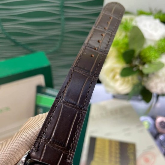 Rolex-1908 Platinum Ice  Blue Dial Alligator Strap Exact 1:1 Super Clone 7140 Swiss Movement Replica Watch Ref-52506