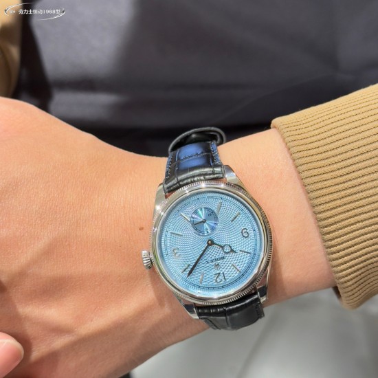 Rolex-1908 Platinum Ice  Blue Dial Alligator Strap Exact 1:1 Super Clone 7140 Swiss Movement Replica Watch Ref-52506