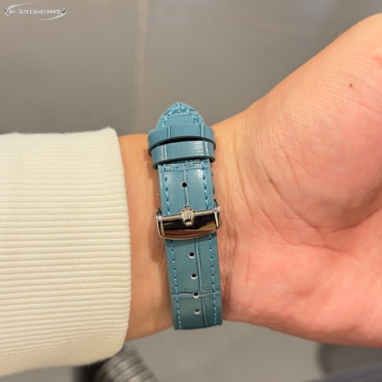 Rolex-1908 Platinum Ice  Blue Dial Alligator Strap Exact 1:1 Super Clone 7140 Swiss Movement Replica Watch Ref-52506