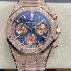 Audemars Piguet-Royal Oak Chrono 26239OR Frosted 41mm RG/RG Blue/RG Dial DDF DD4401 1:1 Super Clone (SW Dial)