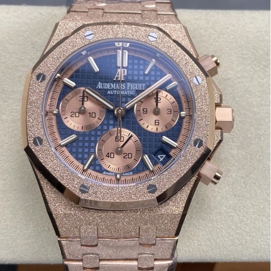 Audemars Piguet-Royal Oak Chrono 26239OR Frosted 41mm RG/RG Blue/RG Dial DDF DD4401 1:1 Super Clone (SW Dial)