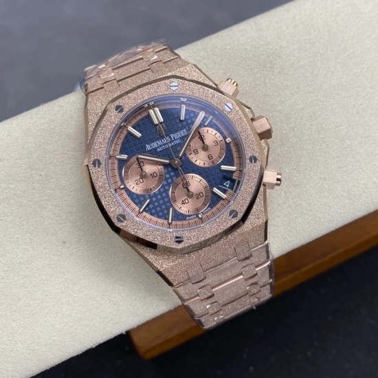 Audemars Piguet-Royal Oak Chrono 26239OR Frosted 41mm RG/RG Blue/RG Dial DDF DD4401 1:1 Super Clone (SW Dial)