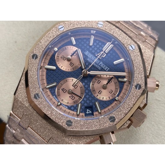 Audemars Piguet-Royal Oak Chrono 26239OR Frosted 41mm RG/RG Blue/RG Dial DDF DD4401 1:1 Super Clone (SW Dial)
