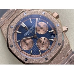 Audemars Piguet-Royal Oak Chrono 26239OR Frosted 41mm RG/RG Blue/RG Dial DDF DD4401 1:1 Super Clone (SW Dial)