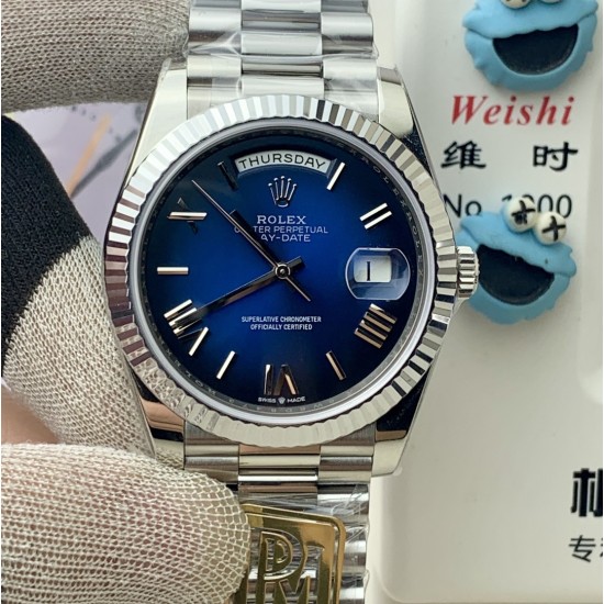 Rolex-DayDate 228239 40mm SS/SS Blue/Rmn PPM VR3255 1:1 Super Clone Ultimate Version(Gain Weight)
