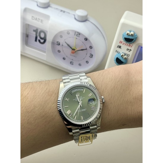 Rolex-DayDate 228239 40mm SS/SS Green/Rmn PPM VR3255 1:1 Super Clone Ultimate Version(Gain Weight)