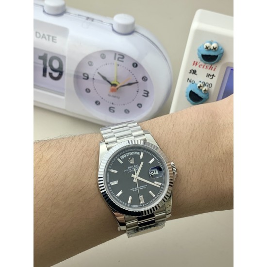 Rolex-DayDate 228239 40mm SS/SS Black/Stk PPM VR3255 1:1 Super Clone Ultimate Version(Gain Weight)