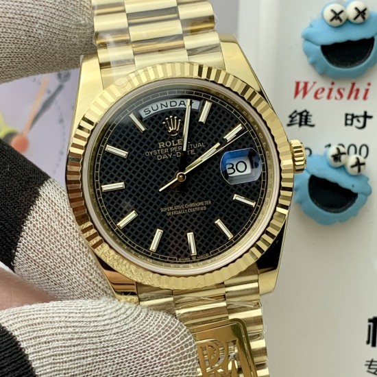 Rolex-DayDate 228238 40mm YG/YG Black Textured/Stk PPM VR3255 1:1 Super Clone Ultimate Version(Gain Weight)