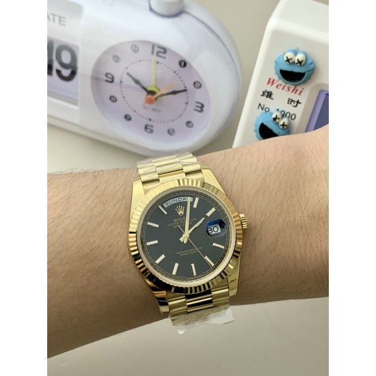 Rolex-DayDate 228238 40mm YG/YG Black Textured/Stk PPM VR3255 1:1 Super Clone Ultimate Version(Gain Weight)