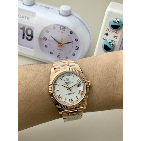 Rolex-DayDate 228238 40mm RG/RG White/Rmn PPM VR3255 1:1 Super Clone Ultimate Version(Gain Weight)