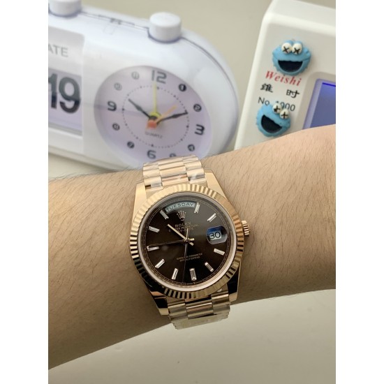 Rolex-DayDate 228238 40mm RG/RG Brown/Stick PPM VR3255 1:1 Super Clone Ultimate Version(Gain Weight)