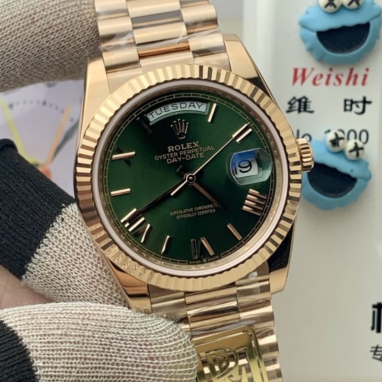 Rolex-DayDate 228238 40mm RG/RG Green/Rmn PPM VR3255 1:1 Super Clone Ultimate Version(Gain Weight)