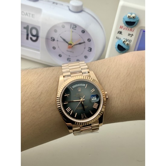 Rolex-DayDate 228238 40mm RG/RG Ombre Black/Rmn PPM VR3255 1:1 Super Clone Ultimate Version(Gain Weight)