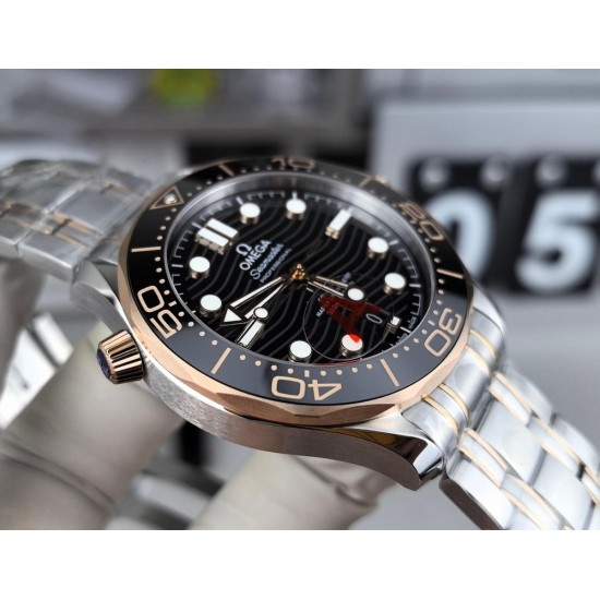 Omega-Seamaster Diver 300M 42mm RG/SS Black Ceramic Black Dial VSF VS8800 1:1 Super Clone V4