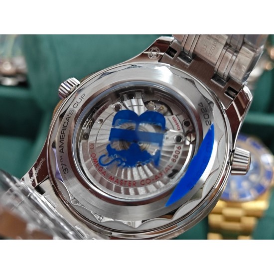 Omega-Seamaster 300m America's Cup No Date 42mm SS/SS Blue Ceramic White Dial VSF VS8800 1:1 Super Clone V4