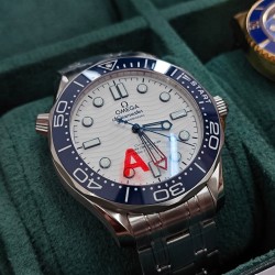 Omega-Seamaster 300m America's Cup No Date 42mm SS/SS Blue Ceramic White Dial VSF VS8800 1:1 Super Clone V4