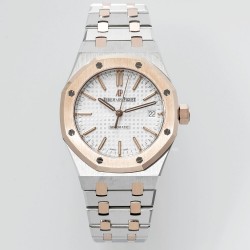 Audemars Piguet-Royal Oak 15450SR 37mm Two Tone Midsize RG/SS White Dial  APS SA3210 Automatic
