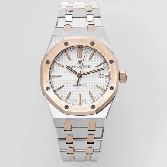 Audemars Piguet-Royal Oak 15450SR 37mm Two Tone Midsize RG/SS White Dial  APS SA3210 Automatic