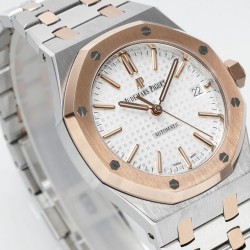 Audemars Piguet-Royal Oak 15450SR 37mm Two Tone Midsize RG/SS White Dial  APS SA3210 Automatic