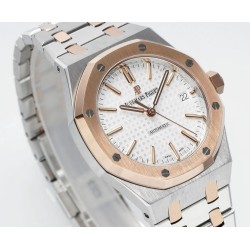 Audemars Piguet-Royal Oak 15450SR 37mm Two Tone Midsize RG/SS White Dial  APS SA3210 Automatic