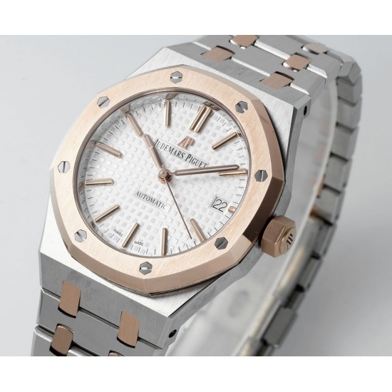 Audemars Piguet-Royal Oak 15450SR 37mm Two Tone Midsize RG/SS White Dial  APS SA3210 Automatic