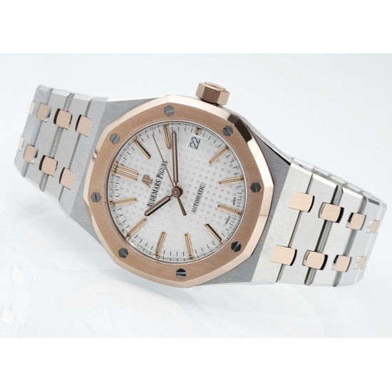 Audemars Piguet-Royal Oak 15450SR 37mm Two Tone Midsize RG/SS White Dial  APS SA3210 Automatic