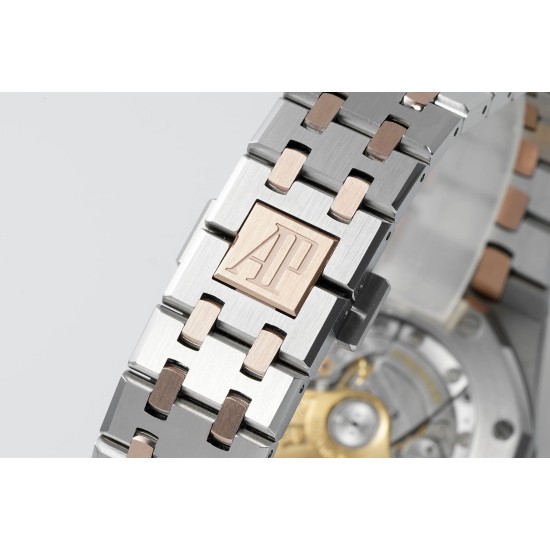 Audemars Piguet-Royal Oak 15450SR 37mm Two Tone Midsize RG/SS White Dial  APS SA3210 Automatic