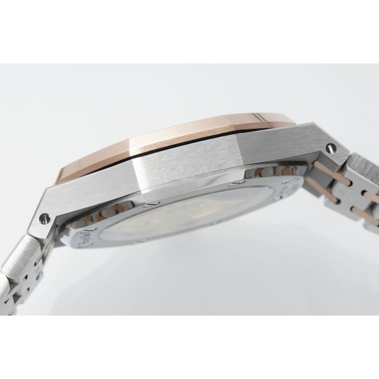 Audemars Piguet-Royal Oak 15450SR 37mm Two Tone Midsize RG/SS White Dial  APS SA3210 Automatic