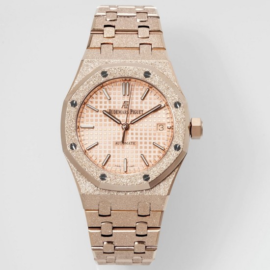 Audemars Piguet-Royal Oak 15454 Frosted 37mm Midsize RG/RG Rose Gold Dial APS SA3210 Automatic 1:1 Super Clone