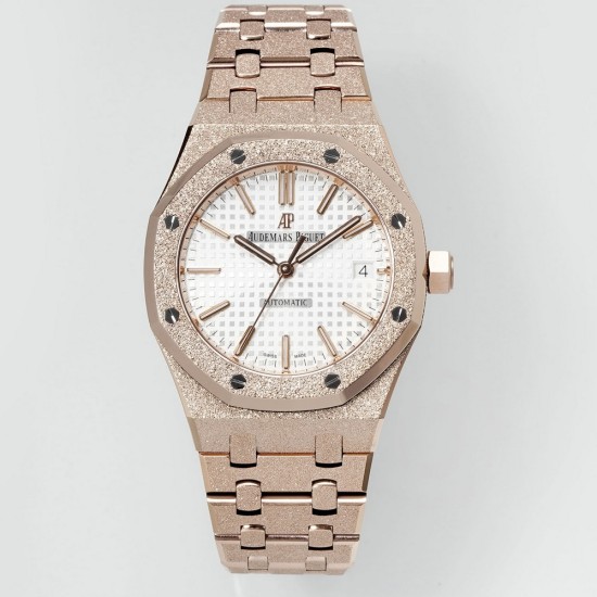 Audemars Piguet-Royal Oak 15454 Frosted 37mm Midsize RG/RG White Dial APS SA3210 Automatic 1:1 Super Clone