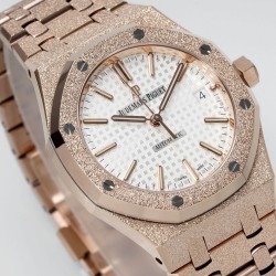 Audemars Piguet-Royal Oak 15454 Frosted 37mm Midsize RG/RG White Dial APS SA3210 Automatic 1:1 Super Clone