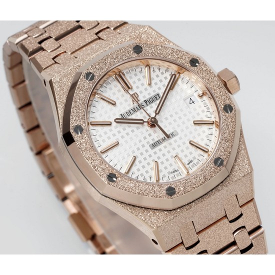 Audemars Piguet-Royal Oak 15454 Frosted 37mm Midsize RG/RG White Dial APS SA3210 Automatic 1:1 Super Clone