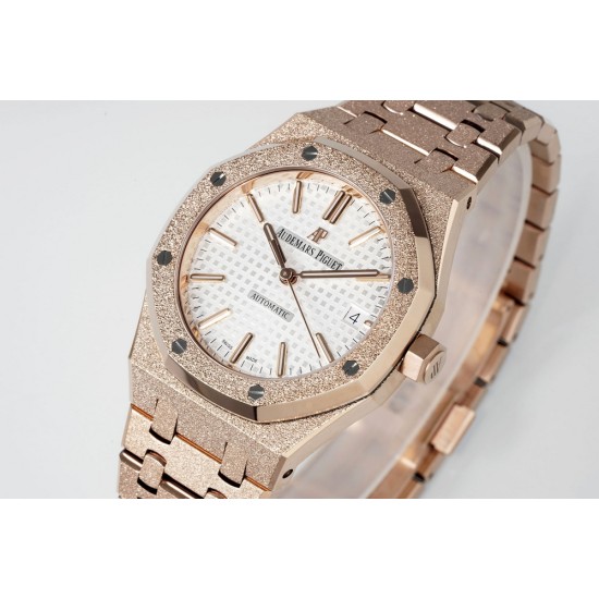 Audemars Piguet-Royal Oak 15454 Frosted 37mm Midsize RG/RG White Dial APS SA3210 Automatic 1:1 Super Clone
