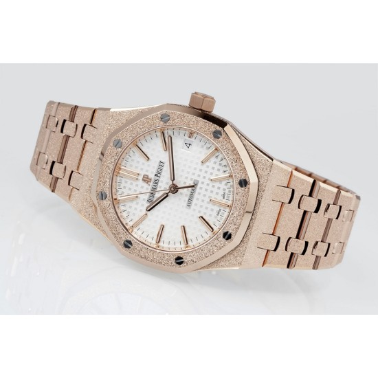 Audemars Piguet-Royal Oak 15454 Frosted 37mm Midsize RG/RG White Dial APS SA3210 Automatic 1:1 Super Clone